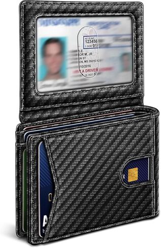 محفظة جلدية أصلية للرجال بجيب أمامي نحيف ومحفظة حجب RFID مع 11 فتحة للبطاقات وتصميم حامل بطاقات صغير للاستخدام اليومي (بني قرميدي) in Kuwait