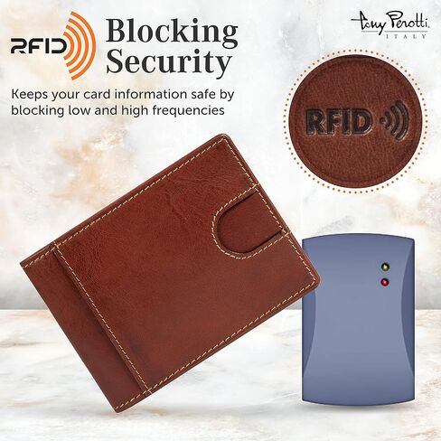محفظة توني بيروتي من الجلد الإيطالي رفيعة بمشبك نقود للرجال - محفظة RFID ثنائية الطي رفيعة للغاية مع فتحات لبطاقة الائتمان - جلد محبب بالكامل مدبوغ صديق للبيئة صنع في إيطاليا in Kuwait