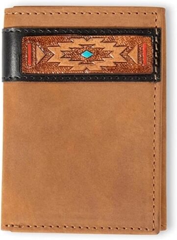 ARIAT Trifold Southwest Red/Turquoise Accent Wallet, Aged Black in Saudi Arabia
