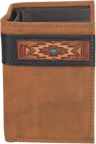 ARIAT Trifold Southwest Red/Turquoise Accent Wallet, Aged Black in Saudi Arabia