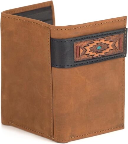 ARIAT Trifold Southwest Red/Turquoise Accent Wallet, Aged Black in Saudi Arabia