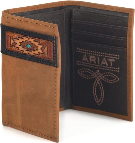 ARIAT Trifold Southwest Red/Turquoise Accent Wallet, Aged Black in Saudi Arabia