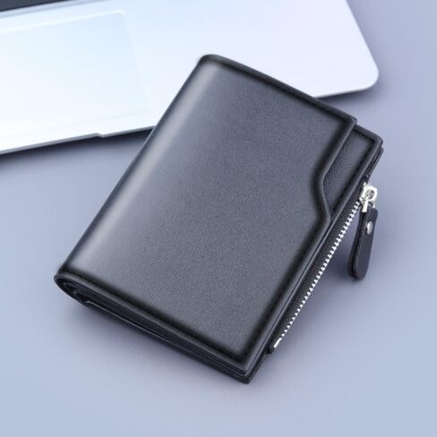 Clutch Bag Solid Color Vintage PU Short Purses Zipper Men's Wallet Male(Black) in Saudi Arabia