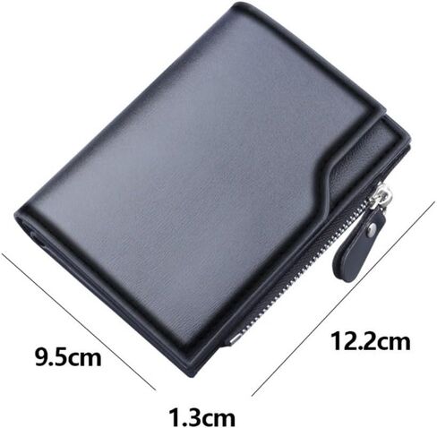 Clutch Bag Solid Color Vintage PU Short Purses Zipper Men's Wallet Male(Black) in Saudi Arabia