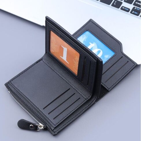 Clutch Bag Solid Color Vintage PU Short Purses Zipper Men's Wallet Male(Black) in Saudi Arabia