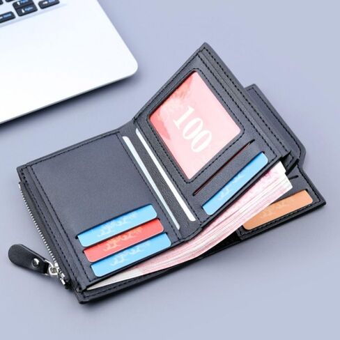 Clutch Bag Solid Color Vintage PU Short Purses Zipper Men's Wallet Male(Black) in Saudi Arabia