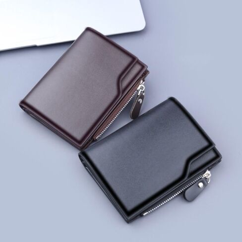 Clutch Bag Solid Color Vintage PU Short Purses Zipper Men's Wallet Male(Black) in Saudi Arabia