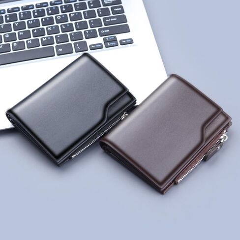 Clutch Bag Solid Color Vintage PU Short Purses Zipper Men's Wallet Male(Black) in Saudi Arabia