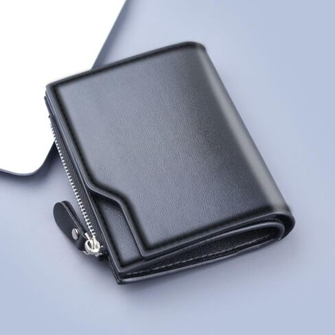 Clutch Bag Solid Color Vintage PU Short Purses Zipper Men's Wallet Male(Black) in Saudi Arabia