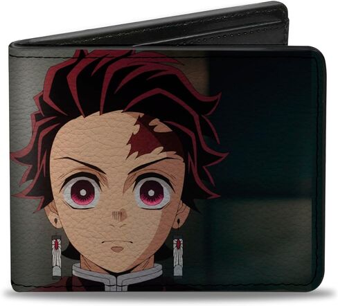 Demon Slayer Wallet, Bifold, Demon Slayer Tanjiro Kamado Pose and Title Logo Reds, Vegan Leather in Saudi Arabia