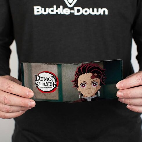 Demon Slayer Wallet, Bifold, Demon Slayer Tanjiro Kamado Pose and Title Logo Reds, Vegan Leather in Saudi Arabia