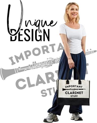 InnoBeta Clarinet Gifts for Women, Gifts for Clarinet Players, Clarinetist Canvas Tote Bag for Girls Mom Grandma, Bag with Top Zipper Closure and Shoulder Strap for Christmas, Birthday in Saudi Arabia