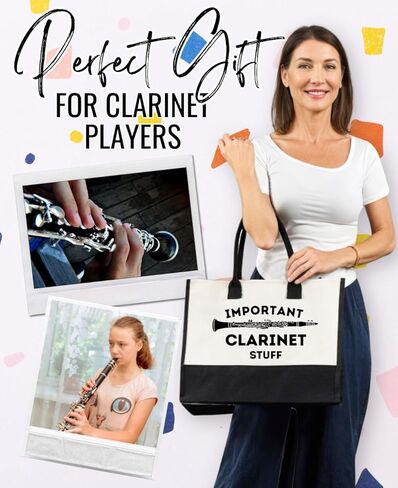InnoBeta Clarinet Gifts for Women, Gifts for Clarinet Players, Clarinetist Canvas Tote Bag for Girls Mom Grandma, Bag with Top Zipper Closure and Shoulder Strap for Christmas, Birthday in Saudi Arabia