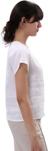 Amazhiyu Women's 100% Linen Tops Summer Short Sleeve V Neck Casual Blouse White, Large in Saudi Arabia