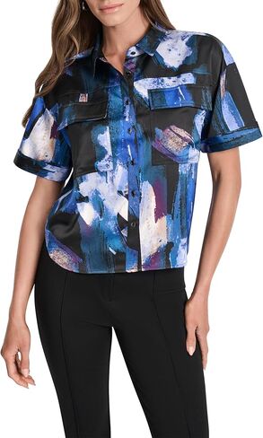 DKNY Womens Short Sleeve Collared Blouse in Saudi Arabia