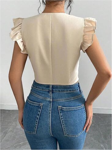 Floerns Women's Elegant Button Down Shirts Ruffle Cap Sleeve Summer Dressy Casual Blouse Tops in Saudi Arabia