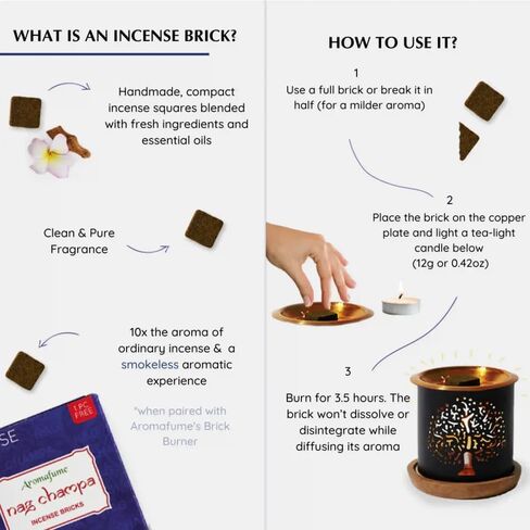 طوب البخور Nag Champa (2 × 9 طوب) ومبخرة بخور شجرة الحياة الغريبة من Aromafume | مصنوع من خشب الصندل والياسمين واليلانج يلانج وزهرة الشامبا | طوب طبيعي منخفض الدخان وغير سام in Kuwait