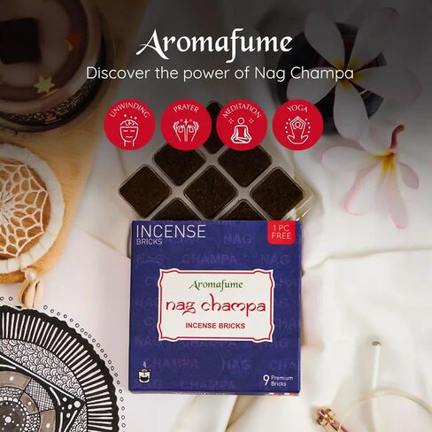 طوب البخور Nag Champa (2 × 9 طوب) ومبخرة بخور شجرة الحياة الغريبة من Aromafume | مصنوع من خشب الصندل والياسمين واليلانج يلانج وزهرة الشامبا | طوب طبيعي منخفض الدخان وغير سام in Kuwait