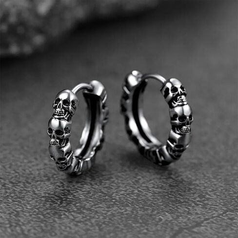 Gun-Black Skull Huggie Hoop Earring for Women Men Daily Bridal Parties Lightweight Hip-Hop Earring Jewelry Gift for Her He in Saudi Arabia