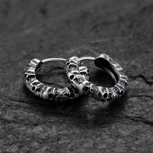 Gun-Black Skull Huggie Hoop Earring for Women Men Daily Bridal Parties Lightweight Hip-Hop Earring Jewelry Gift for Her He in Saudi Arabia