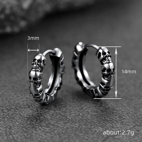 Gun-Black Skull Huggie Hoop Earring for Women Men Daily Bridal Parties Lightweight Hip-Hop Earring Jewelry Gift for Her He in Saudi Arabia