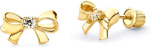 Wellingsale 14K الذهب الأصفر المصقول ربطة أقراط مع المسمار مرة أخرى in Saudi Arabia