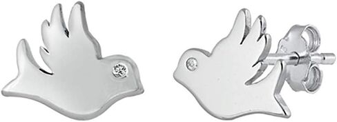 Clear Cubic Zirconia Flying Dove Stud Earrings Sterling Silver in Saudi Arabia
