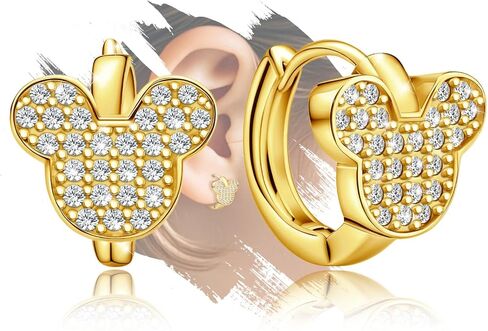 Cute Hoop Earrings for Girls Teens Women - Sterling Silver Hypoallergenic Cubic Zirconia Mouse Earrings Dainty Lovely Double Side Loop Earrings Fashion Jewelry Adorable Gifts for Christmas Daughter in Saudi Arabia