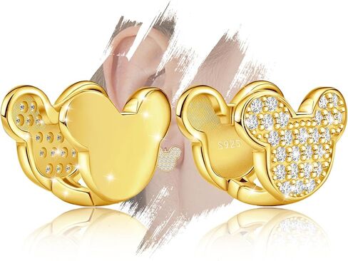 Cute Hoop Earrings for Girls Teens Women - Sterling Silver Hypoallergenic Cubic Zirconia Mouse Earrings Dainty Lovely Double Side Loop Earrings Fashion Jewelry Adorable Gifts for Christmas Daughter in Saudi Arabia