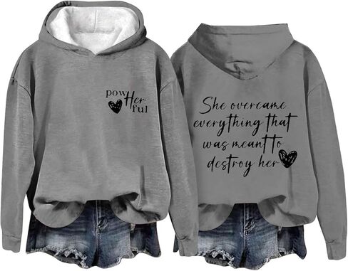 She Overcame Everything That Was Meant To Destroy Her,Women Powherful Hoodie Sweatshirt Casual Crewneck Pullover Tops in Saudi Arabia