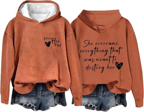 She Overcame Everything That Was Meant To Destroy Her,Women Powherful Hoodie Sweatshirt Casual Crewneck Pullover Tops in Saudi Arabia