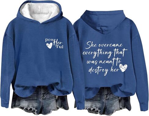 She Overcame Everything That Was Meant To Destroy Her,Women Powherful Hoodie Sweatshirt Casual Crewneck Pullover Tops in Saudi Arabia