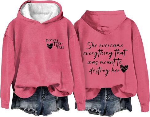 She Overcame Everything That Was Meant To Destroy Her,Women Powherful Hoodie Sweatshirt Casual Crewneck Pullover Tops in Saudi Arabia