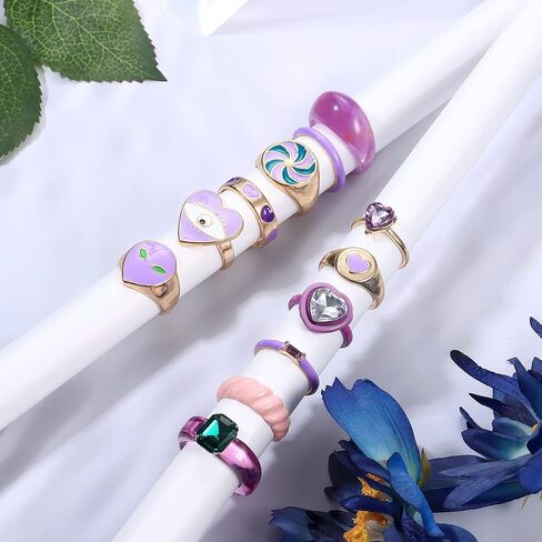 12Pcs Chunky Rings Colorful Rings for Women Acrylic Resin Rings Aesthetic Gold Cute Trendy Funky Statement Stackable Finger Knuckle Rings Aesthetic Jewelry in Saudi Arabia