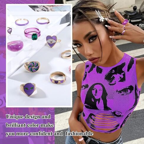 12Pcs Chunky Rings Colorful Rings for Women Acrylic Resin Rings Aesthetic Gold Cute Trendy Funky Statement Stackable Finger Knuckle Rings Aesthetic Jewelry in Saudi Arabia