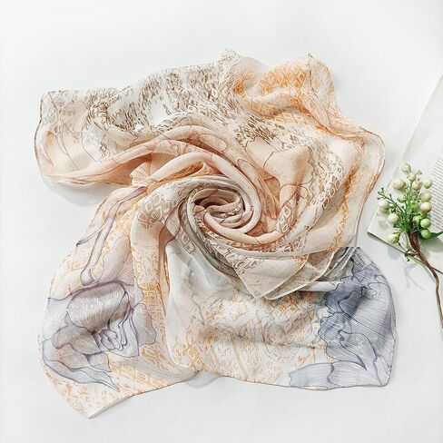 Silk Feeling Lightweight Scarves for Women Long Elegant Floral Pattern Head Wrap Shawls in Saudi Arabia