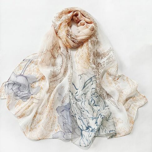Silk Feeling Lightweight Scarves for Women Long Elegant Floral Pattern Head Wrap Shawls in Saudi Arabia