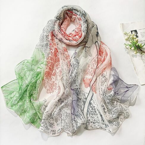 Silk Feeling Lightweight Scarves for Women Long Elegant Floral Pattern Head Wrap Shawls in Saudi Arabia