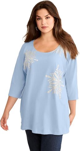 Roaman's Women's Plus Size Three Quarter Sleeve Embellished Tunic in Saudi Arabia