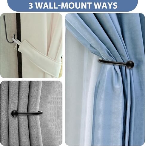 4Pack Curtain Wall Hooks, Curtain Holdbacks,Curtains Tie Backs for Curtains, Decorative Drapery Holdbacks for Wall Ties with Screws Black Metal U Shaped Pull Backs in Saudi Arabia