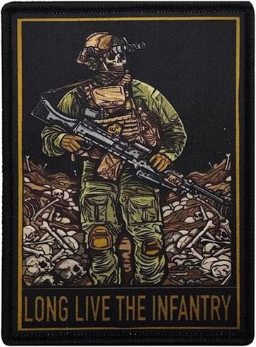 Long Live The Infantry Printed Patches, Tactical Morale Military Emblem Patch Badges Decorative Appliques, Hook and Loop Backing Patches for Hats, Clothing, Backpacks, 3.94 x 2.64 Inches, Black in Saudi Arabia