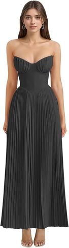 فساتين وصيفة الشرف من الشيفون للنساء بدون حمالات مطوي مشد على شكل حرف A للحفلات الراقصة الرسمية in Kuwait