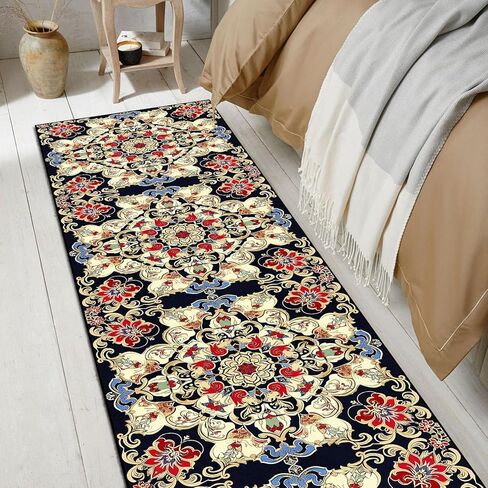Washable Corridor Runner Rug, Non-Slip Vintage Flower Hallway Rug with Upgrade Rubber Backing, Stain Resistant Faux Wool Distressed Carpet for Bedroom Kitchen Laundry Corridor Balcony (94.5" x 23.6") in Saudi Arabia