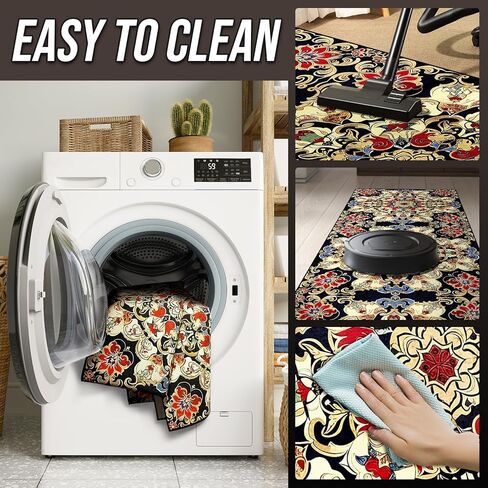 Washable Corridor Runner Rug, Non-Slip Vintage Flower Hallway Rug with Upgrade Rubber Backing, Stain Resistant Faux Wool Distressed Carpet for Bedroom Kitchen Laundry Corridor Balcony (94.5" x 23.6") in Saudi Arabia