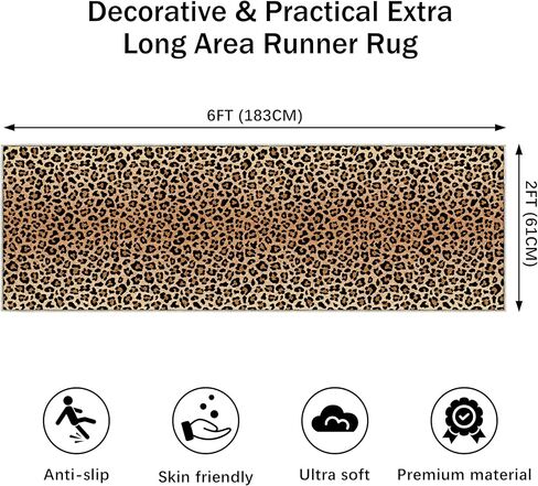Leopard Runner Rug Non Slip Cheetah Print Rugs 2x6 for Hallway Wetern Home Decor Soft Throw Carpet Washable Fur Area Rug Mat for Entryway Laundry Bedroom Bathroom (24" W×72" L, Leopard Print) in Kuwait