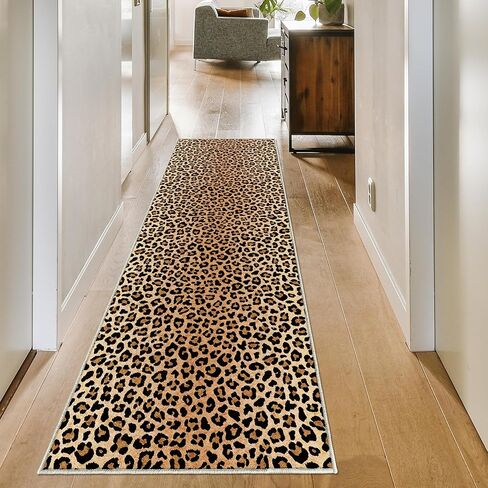Leopard Runner Rug Non Slip Cheetah Print Rugs 2x6 for Hallway Wetern Home Decor Soft Throw Carpet Washable Fur Area Rug Mat for Entryway Laundry Bedroom Bathroom (24" W×72" L, Leopard Print) in Kuwait