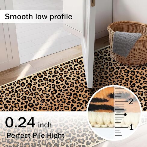 Leopard Runner Rug Non Slip Cheetah Print Rugs 2x6 for Hallway Wetern Home Decor Soft Throw Carpet Washable Fur Area Rug Mat for Entryway Laundry Bedroom Bathroom (24" W×72" L, Leopard Print) in Kuwait