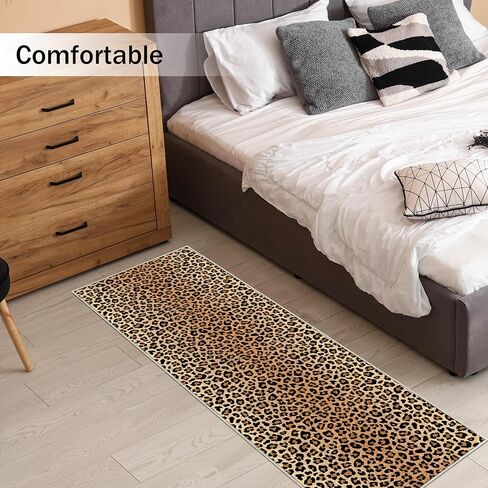 Leopard Runner Rug Non Slip Cheetah Print Rugs 2x6 for Hallway Wetern Home Decor Soft Throw Carpet Washable Fur Area Rug Mat for Entryway Laundry Bedroom Bathroom (24" W×72" L, Leopard Print) in Kuwait