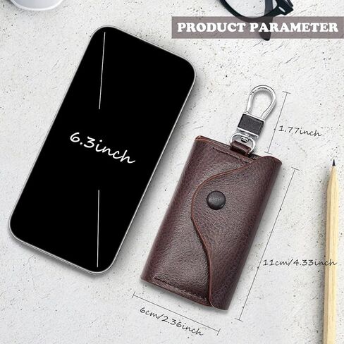 Key Holder Case, Large Capacity Leather Key Case Wallet Multi-Functional Key Bag with 6 Hooks and Snap in Saudi Arabia