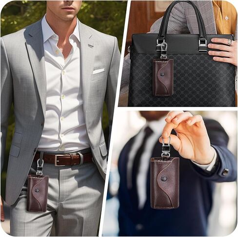 Key Holder Case, Large Capacity Leather Key Case Wallet Multi-Functional Key Bag with 6 Hooks and Snap in Saudi Arabia